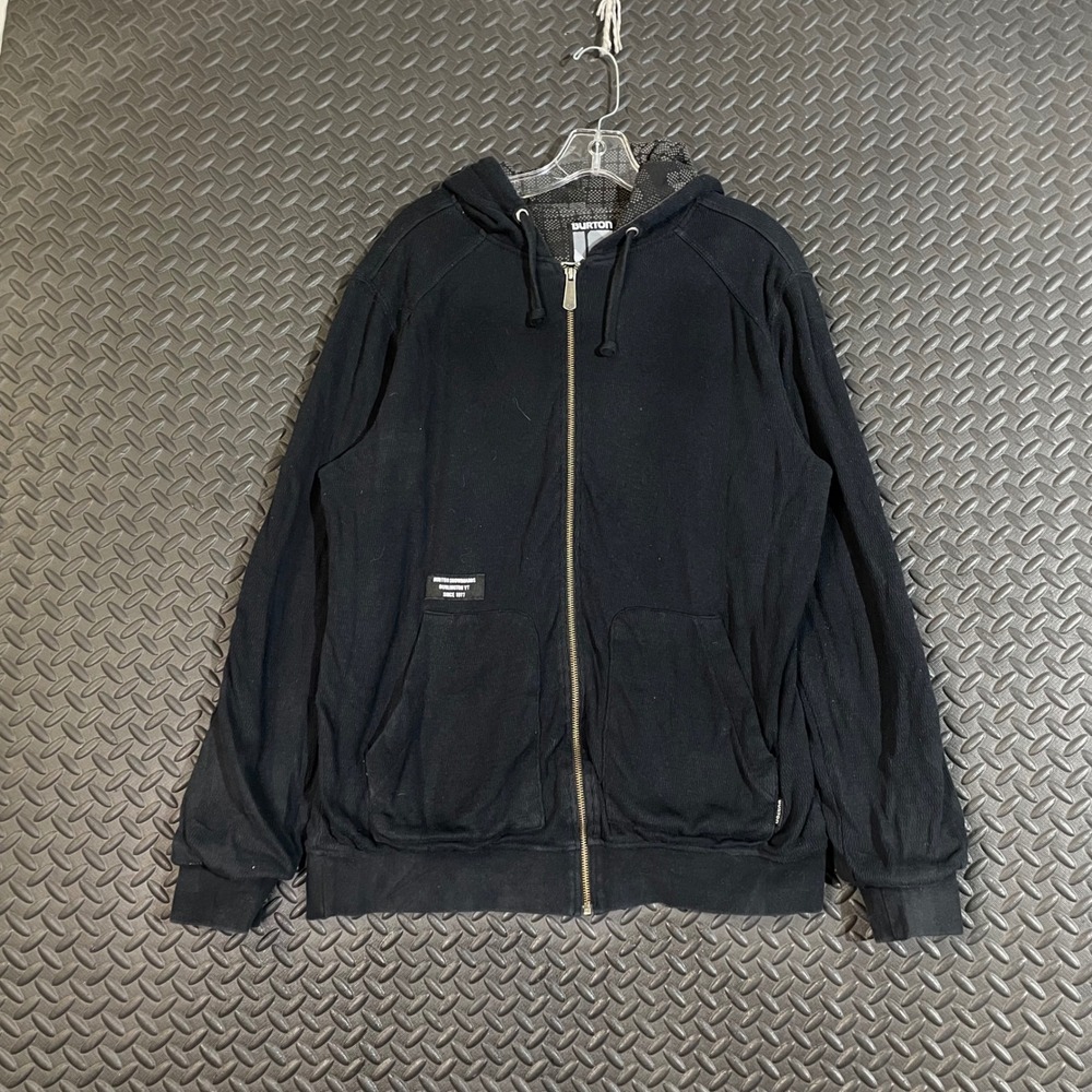 Vintage Burton Snowboards Burlington VT Cotton Black Hoodie Full Zip Men‎ Size M